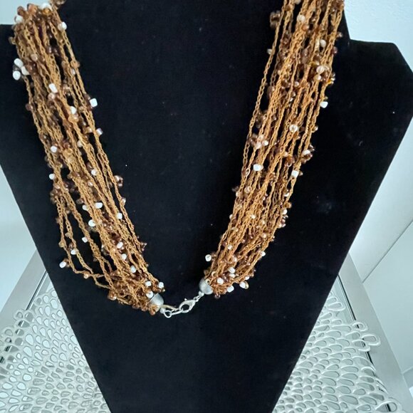 Multi Strand Beaded Crochet Necklace Brown - Picture 2 of 3